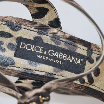 Dolce & Gabbana Brown/Beige Leopard Print Fabric Wedge Sandals