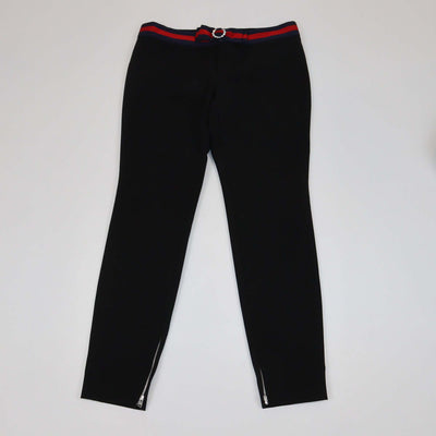 Gucci Black Cotton Blend Contrast Trim Embellished Bow-Detail Trousers
