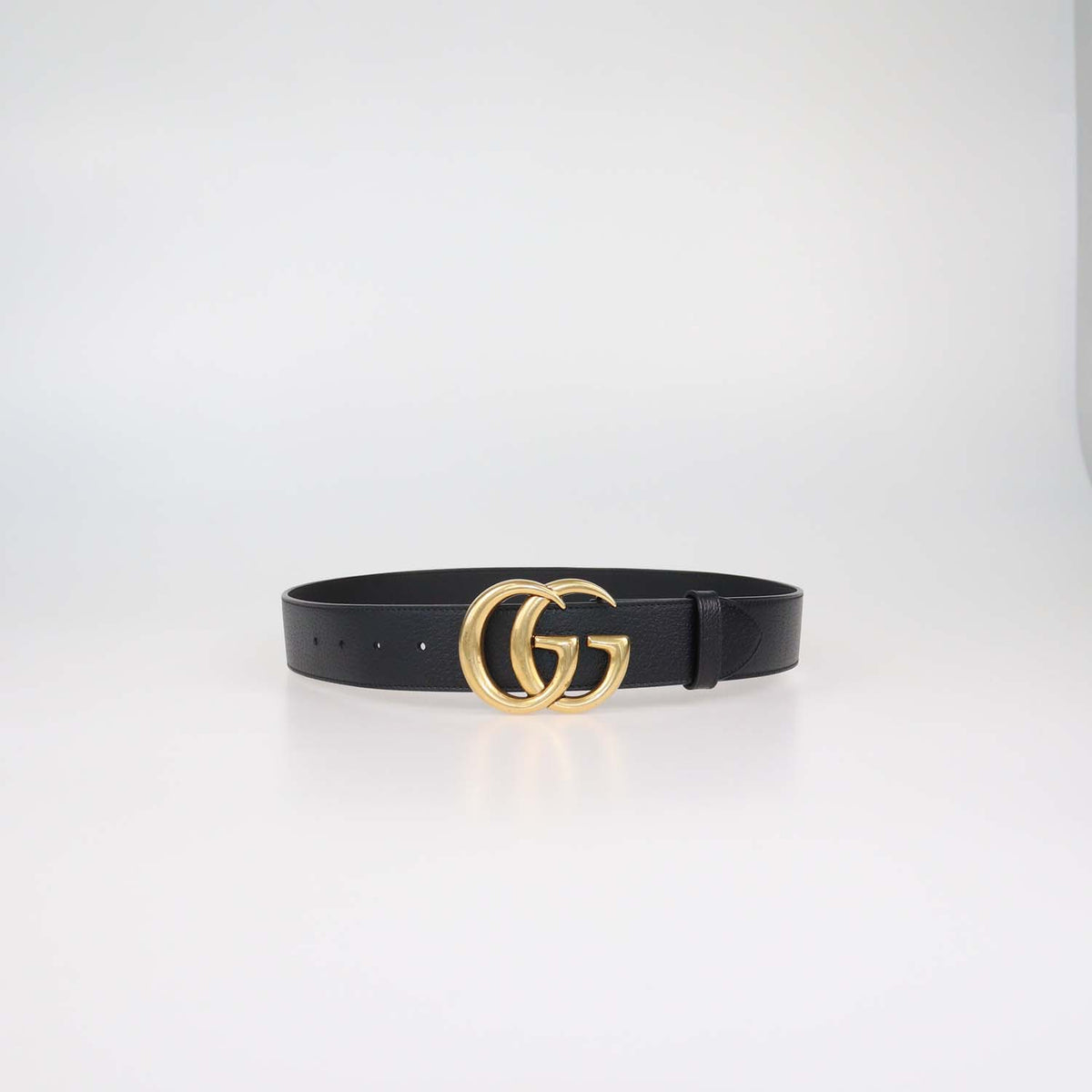 Gucci Black Leather GG Marmont Wide Belt