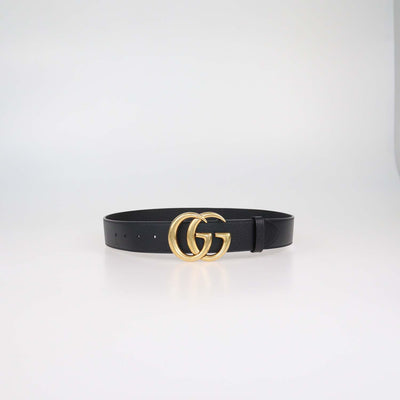 Gucci Black Leather GG Marmont Wide Belt