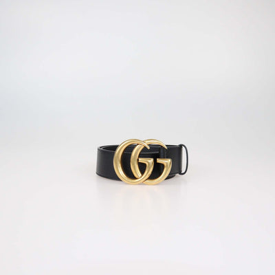 Gucci Black Leather GG Marmont Wide Belt