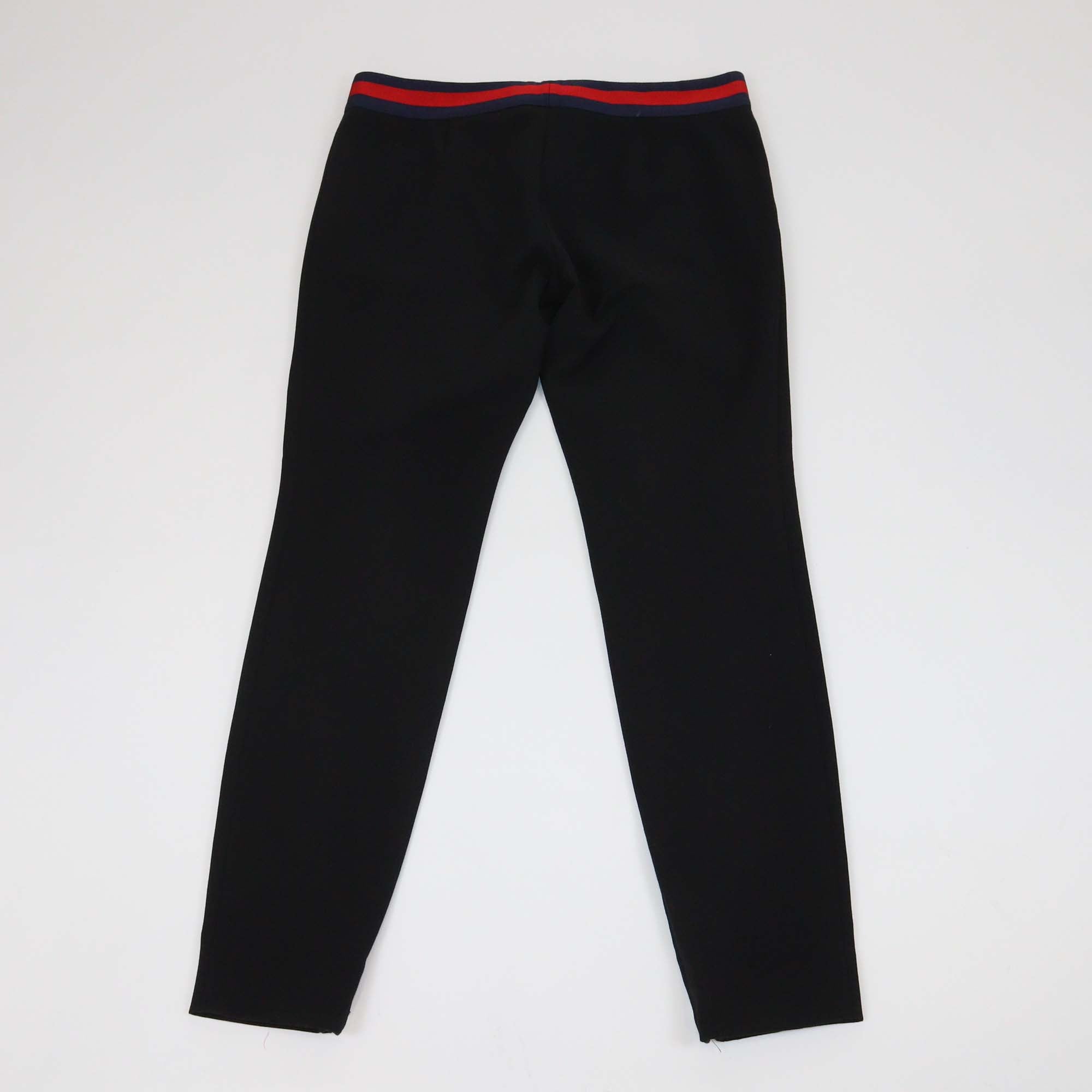 Gucci Black Cotton Blend Contrast Trim Embellished Bow-Detail Trousers