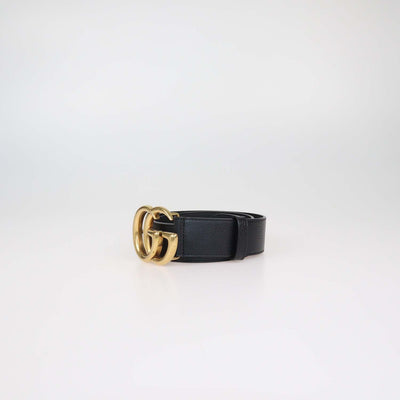 Gucci Black Leather GG Marmont Wide Belt