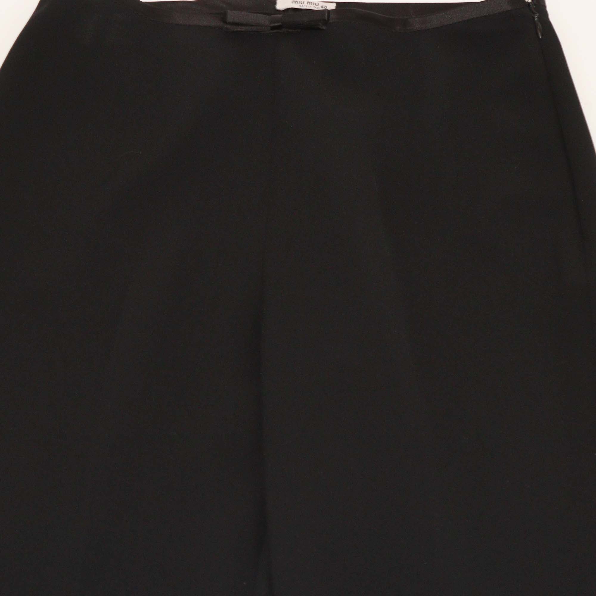 Miu Miu Black Fabric Blend Bow Detail Flare Trousers