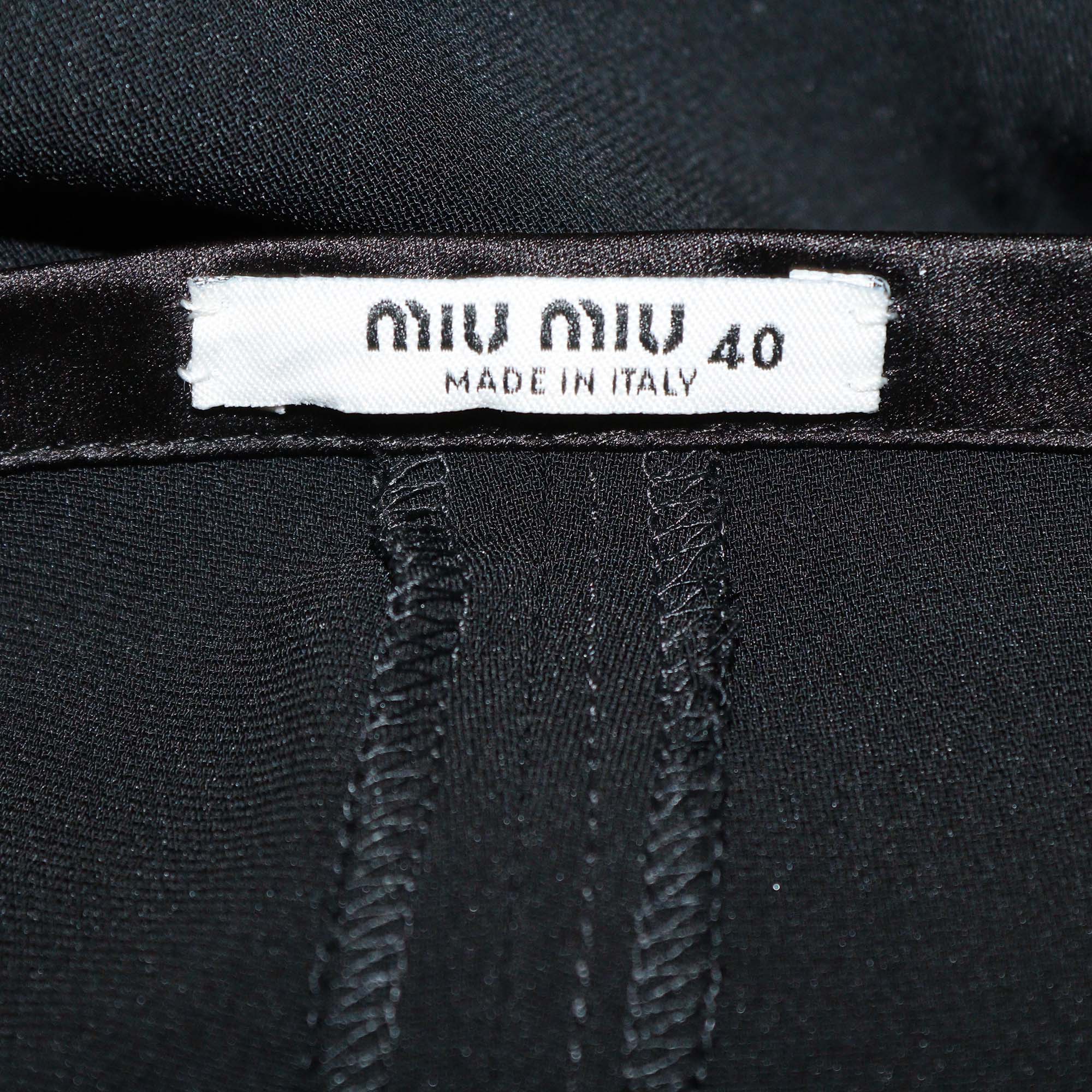 Miu Miu Black Fabric Blend Bow Detail Flare Trousers