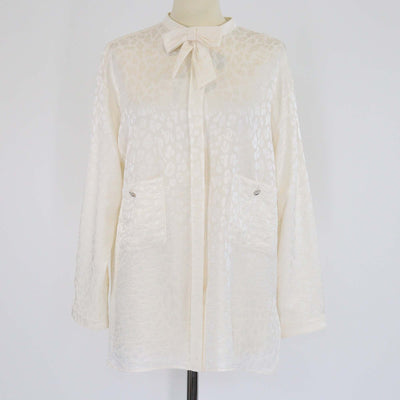 Chanel Ivory Jacquard Bow Tie Detail Long Sleeve Blouse Womens Chanel 