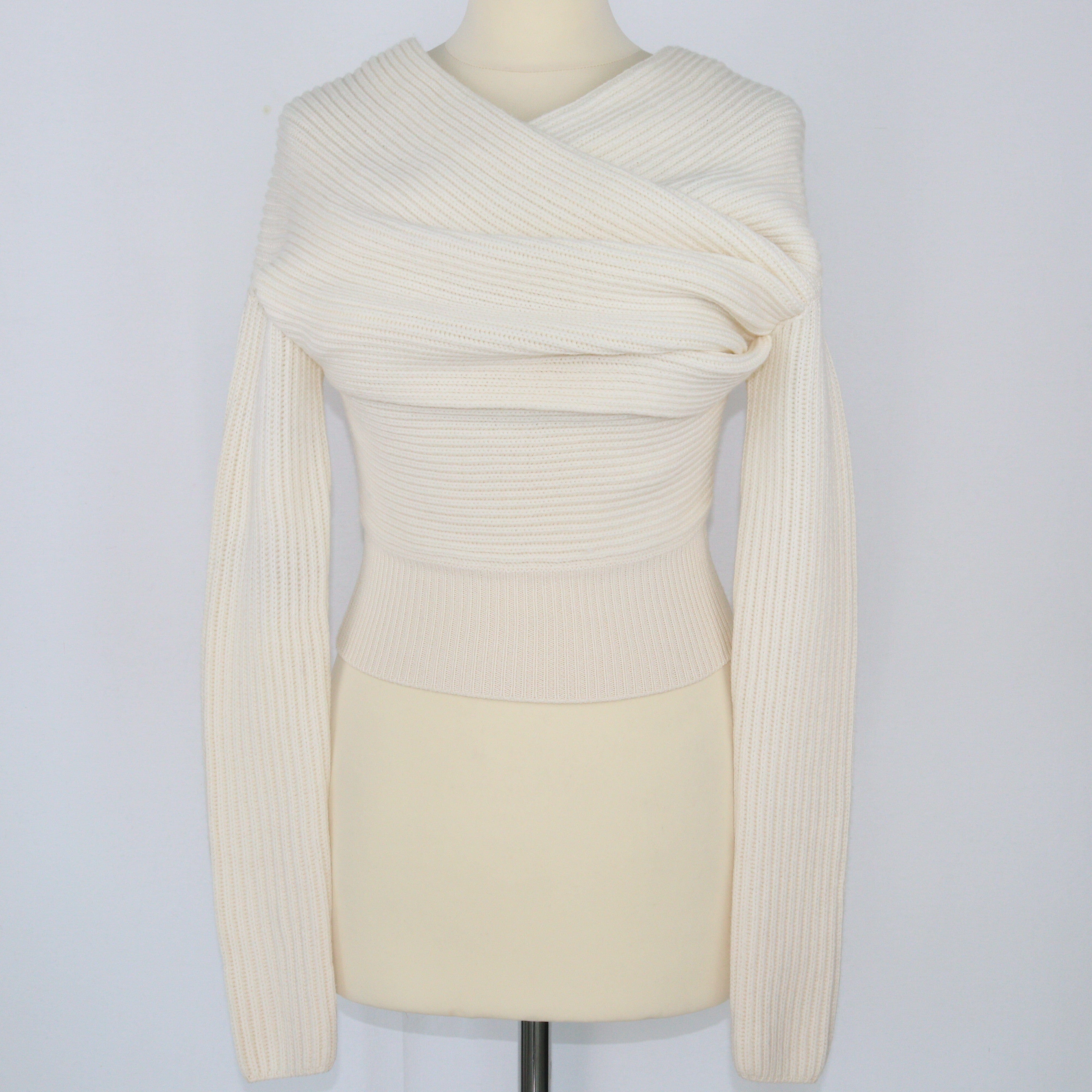 Cross wrap off online shoulder sweater