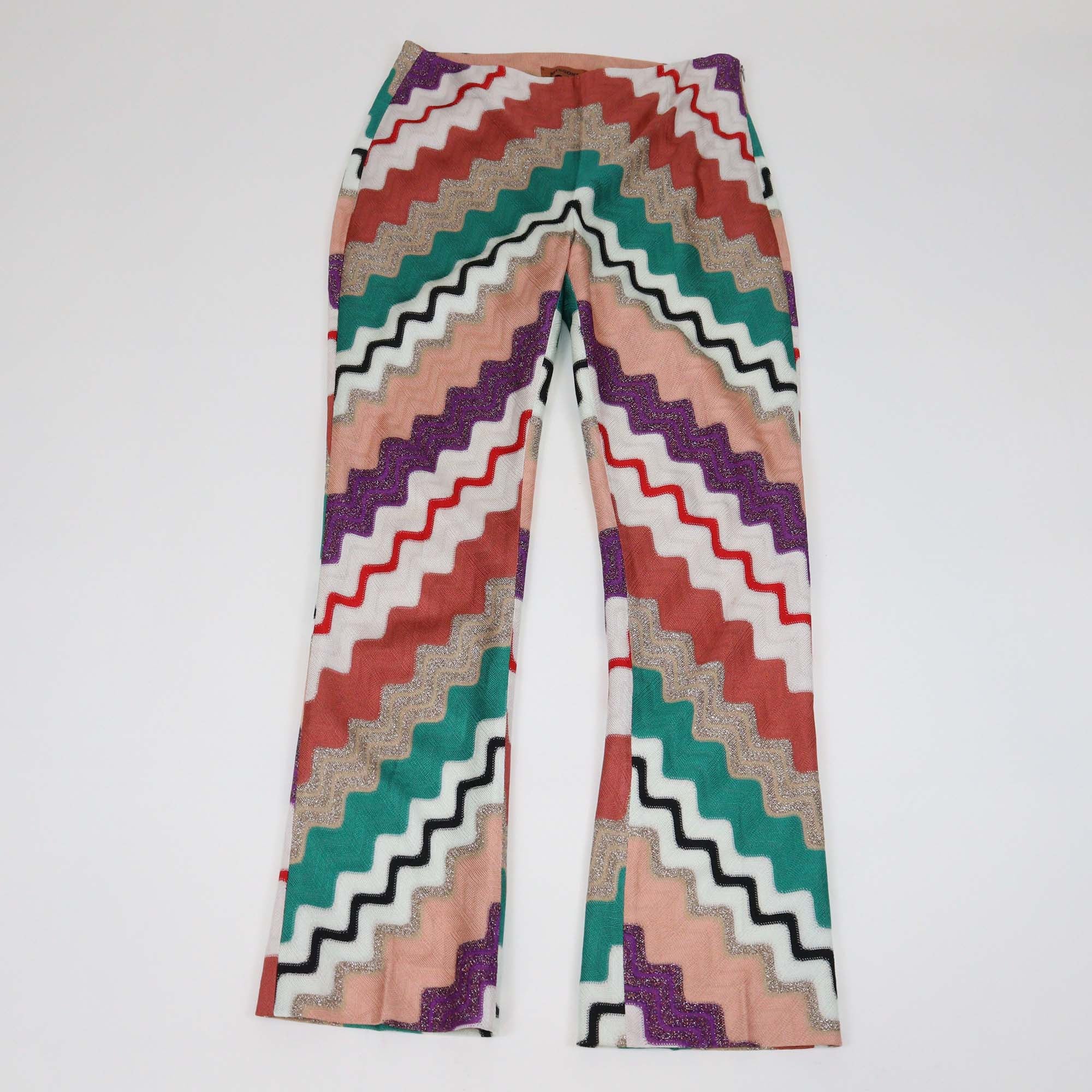 Missoni Multicolor Geometric Pattern Knit Blend Straight Leg Pants