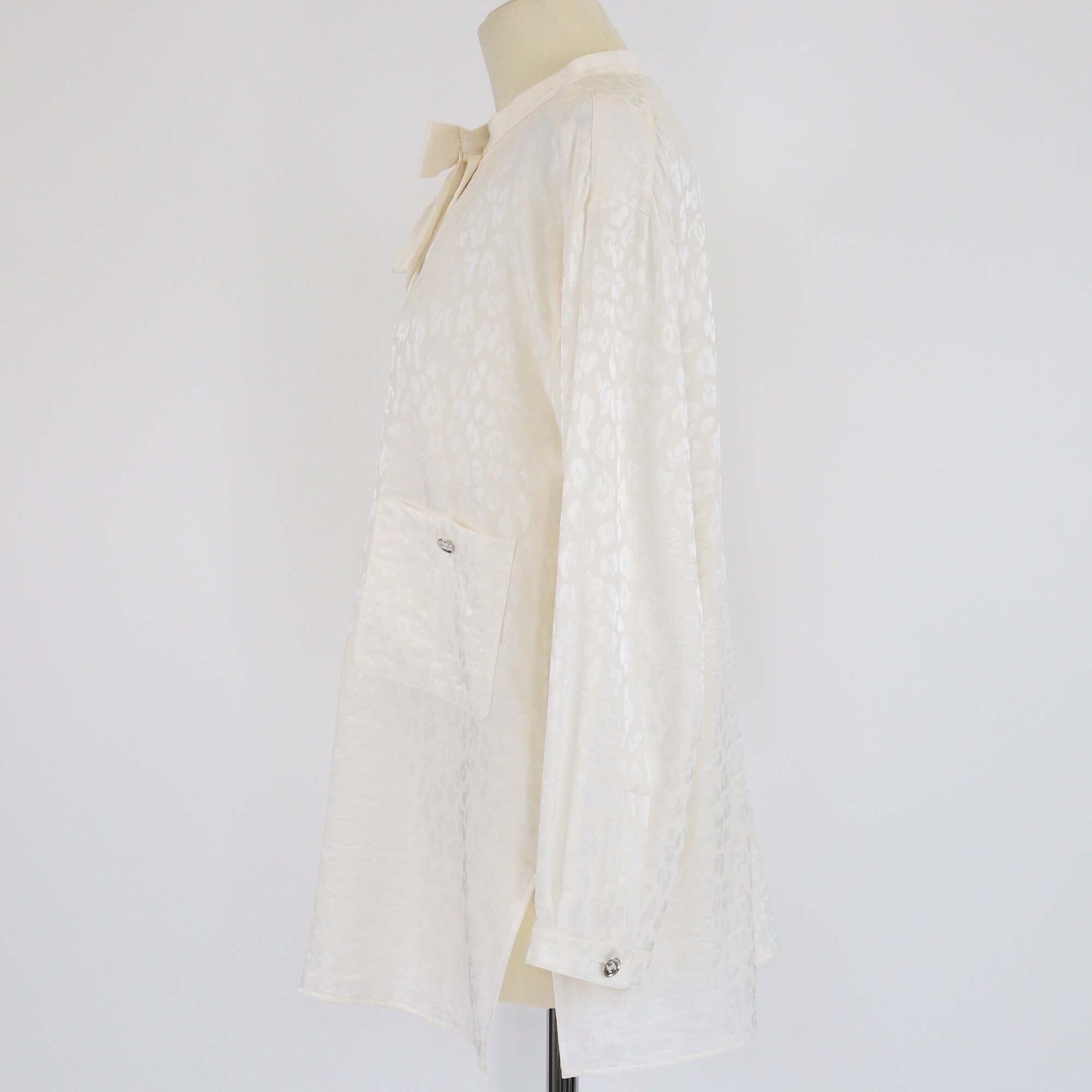 Chanel Ivory Jacquard Bow Tie Detail Long Sleeve Blouse Womens Chanel 