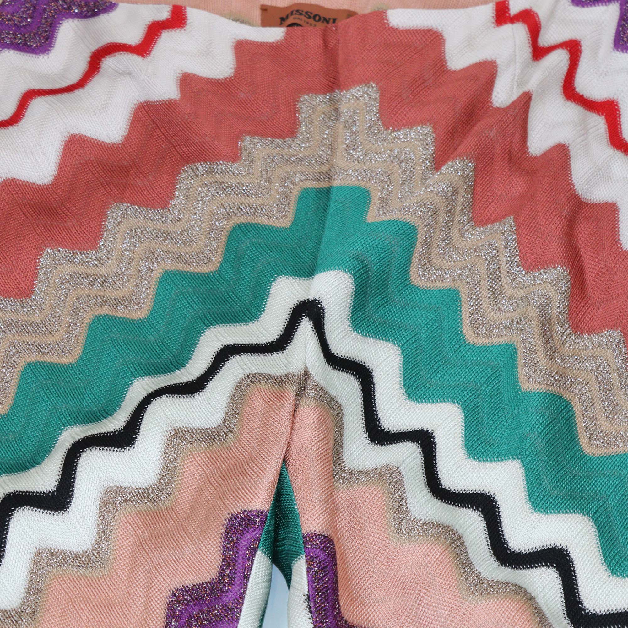 Missoni Multicolor Geometric Pattern Knit Blend Straight Leg Pants