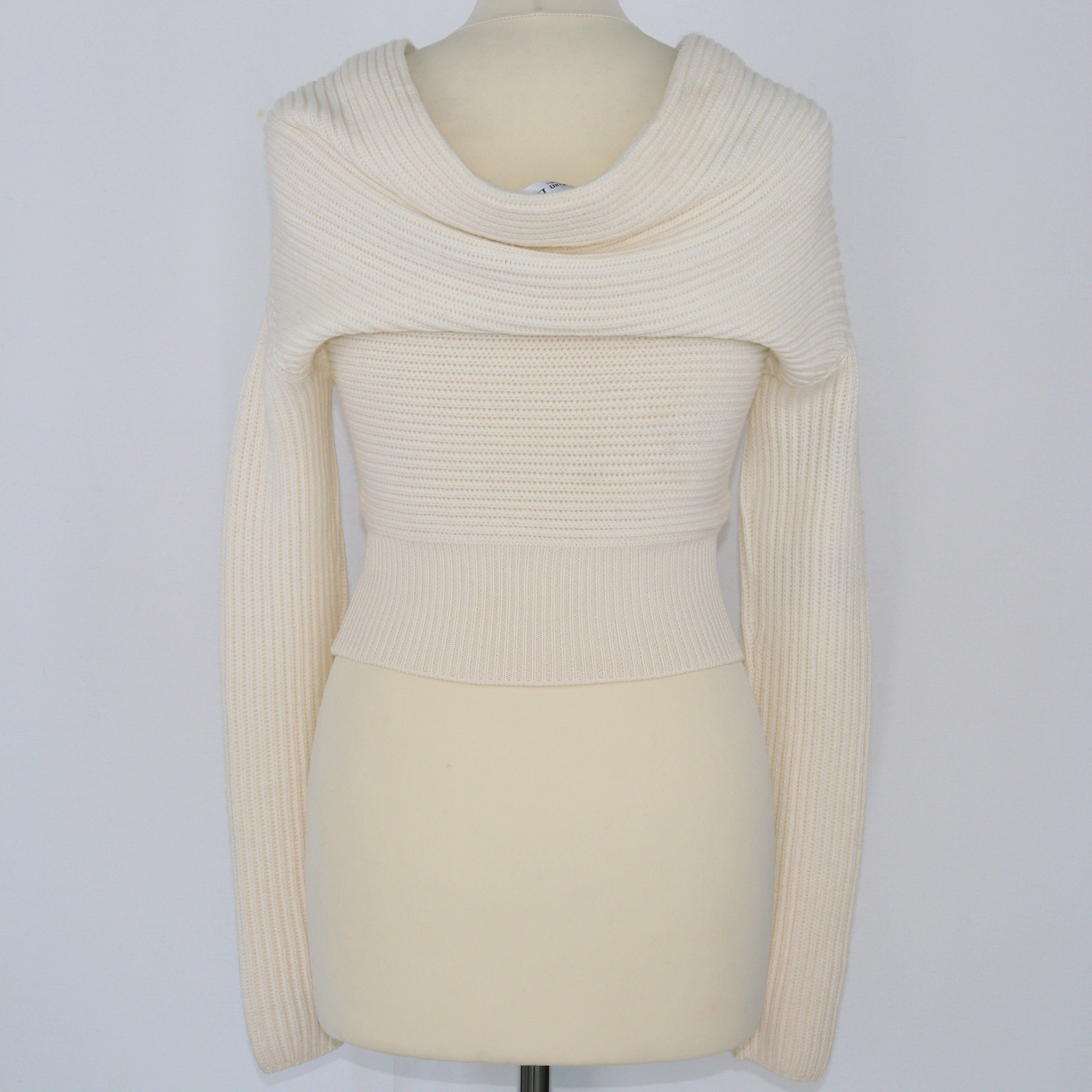 Cream Off-Shoulder Crop Top Sweater Clothing Christian Dior 