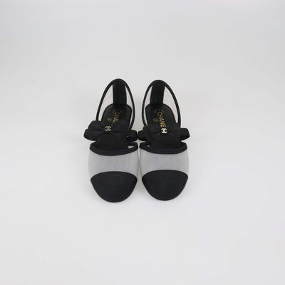 Chanel Black Mesh and Fabric Bow Mary Jane Cap Toe Flats