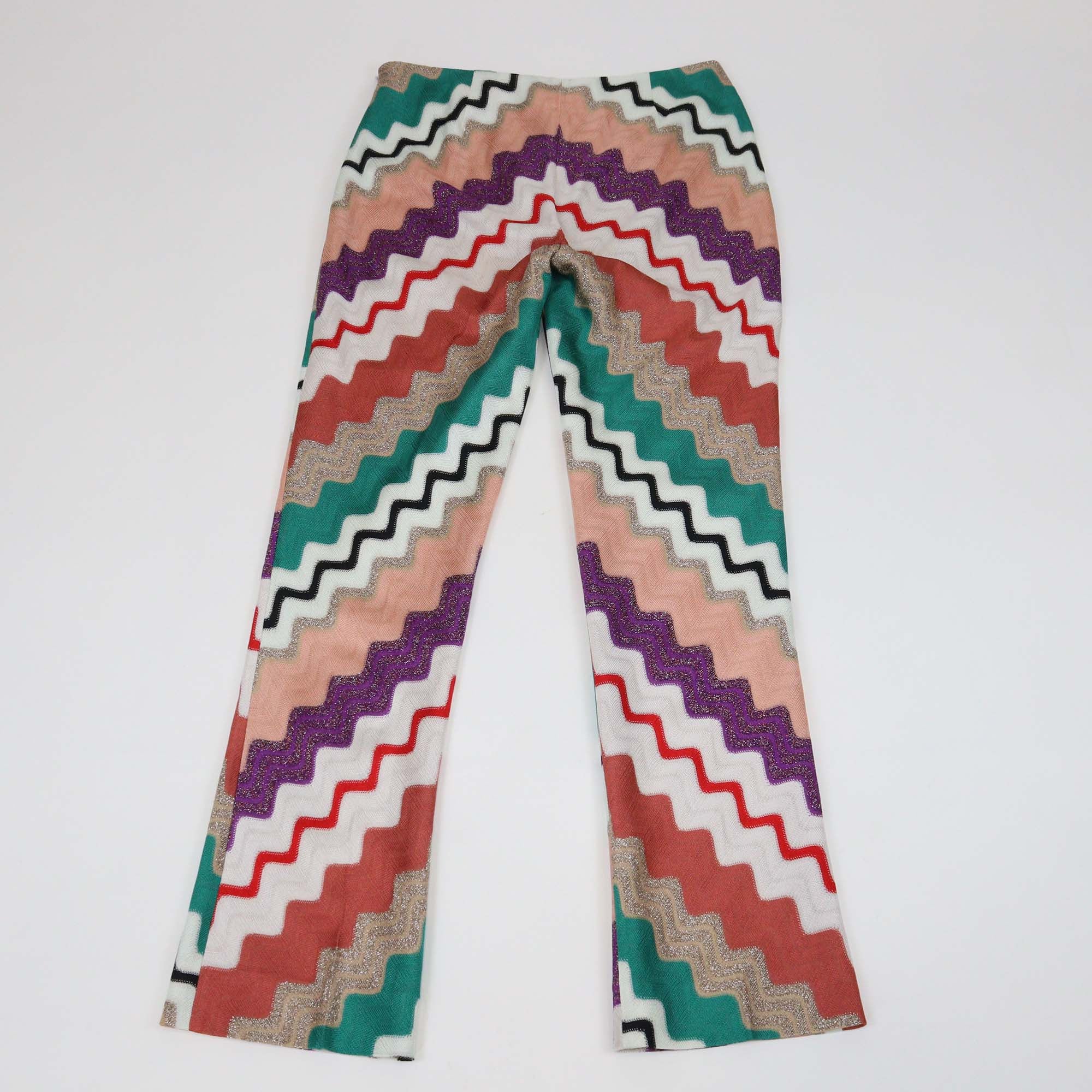 Missoni Multicolor Geometric Pattern Knit Blend Straight Leg Pants
