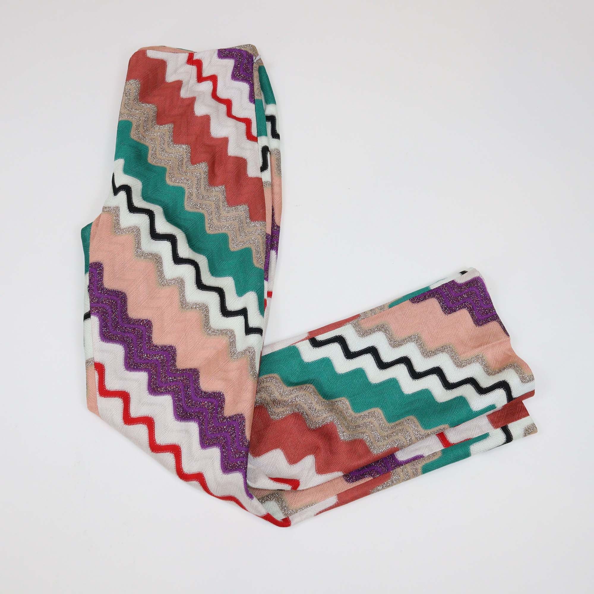 Missoni Multicolor Geometric Pattern Knit Blend Straight Leg Pants