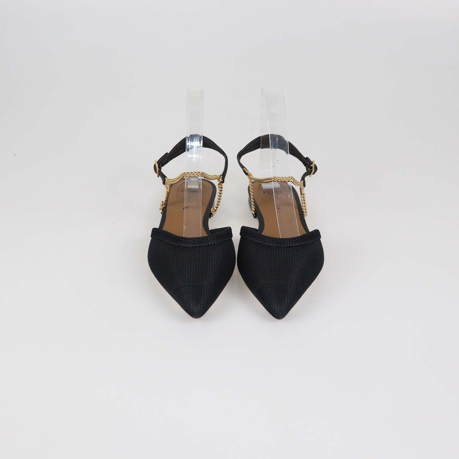 Fendi Black Mesh Slingback Flat Sandals