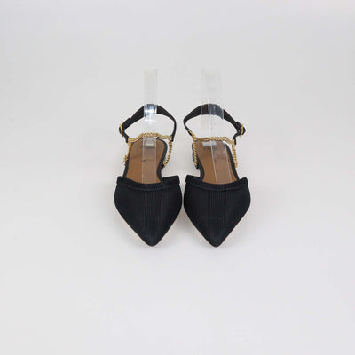 Fendi Black Mesh Slingback Flat Sandals