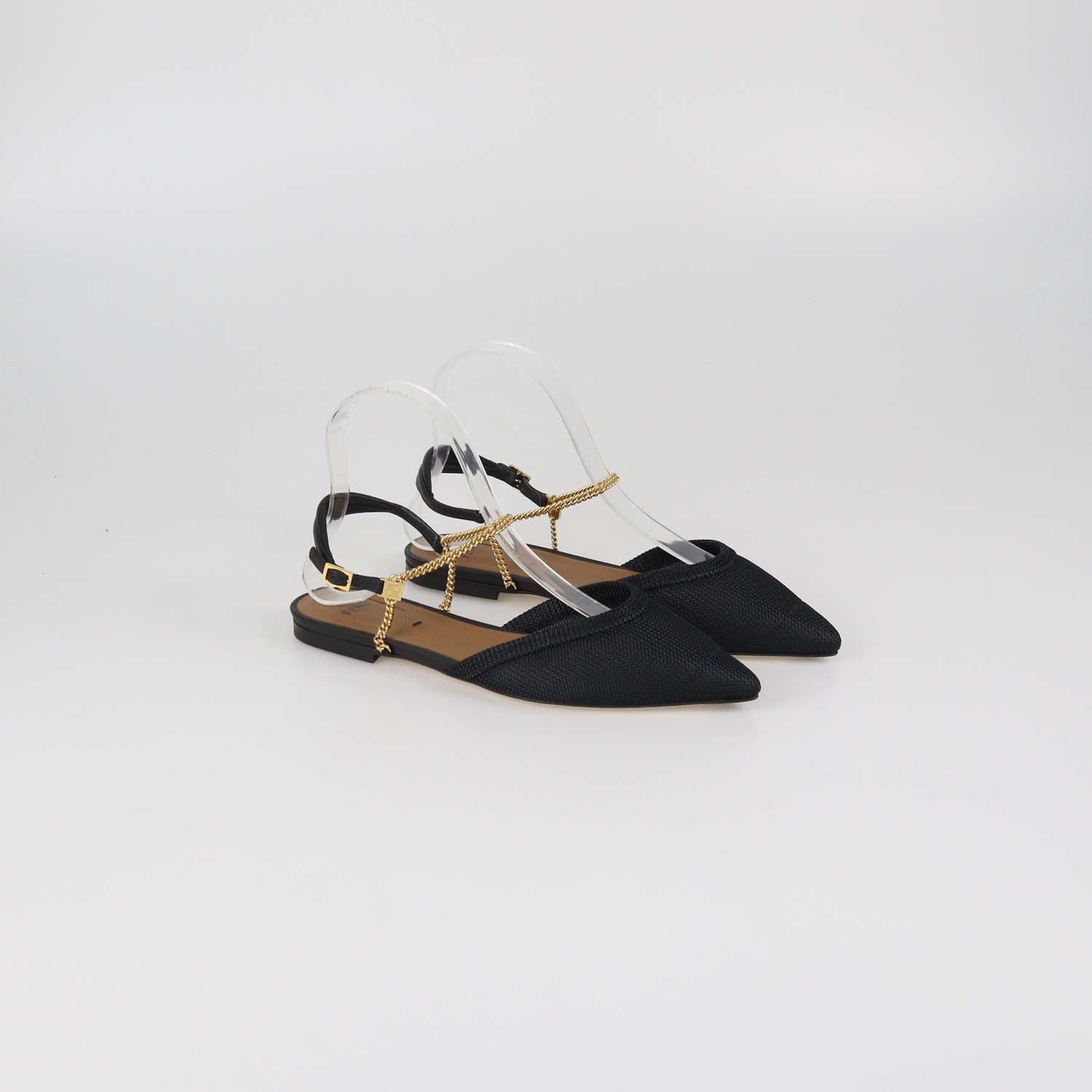 Fendi Black Mesh Slingback Flat Sandals