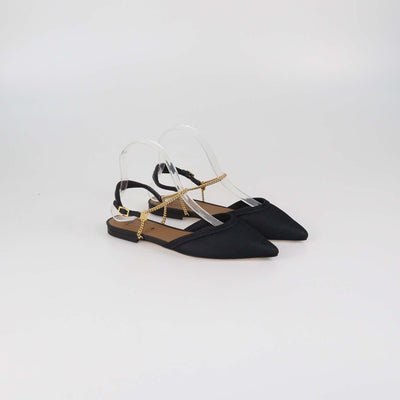 Fendi Black Mesh Slingback Flat Sandals