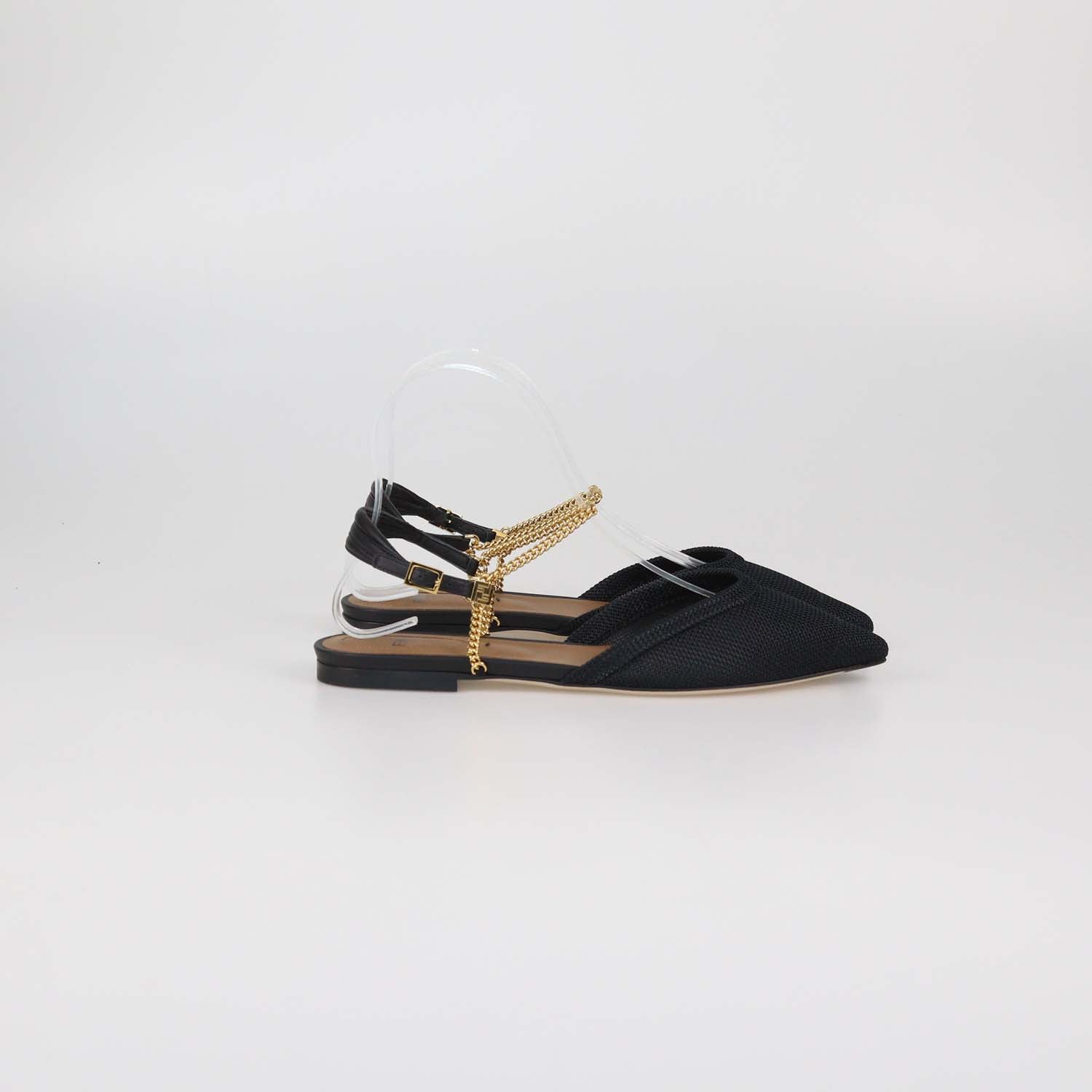Fendi Black Mesh Slingback Flat Sandals
