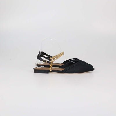 Fendi Black Mesh Slingback Flat Sandals