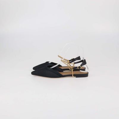 Fendi Black Mesh Slingback Flat Sandals