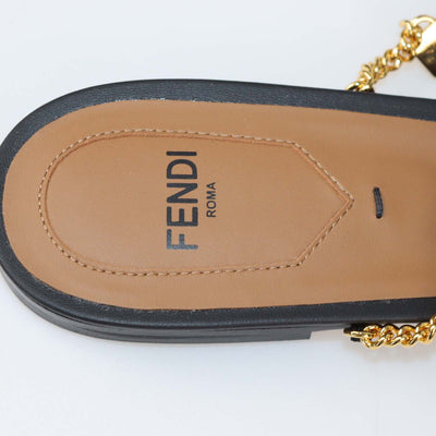 Fendi Black Mesh Slingback Flat Sandals