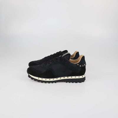 Valentino Black Camouflage Suede and Nylon Rockstud Low Top Sneakers