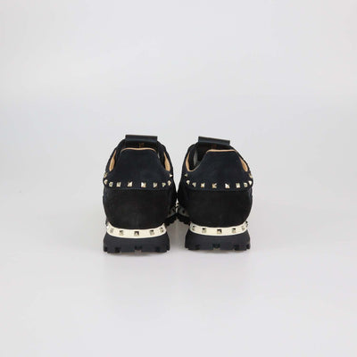 Valentino Black Camouflage Suede and Nylon Rockstud Low Top Sneakers