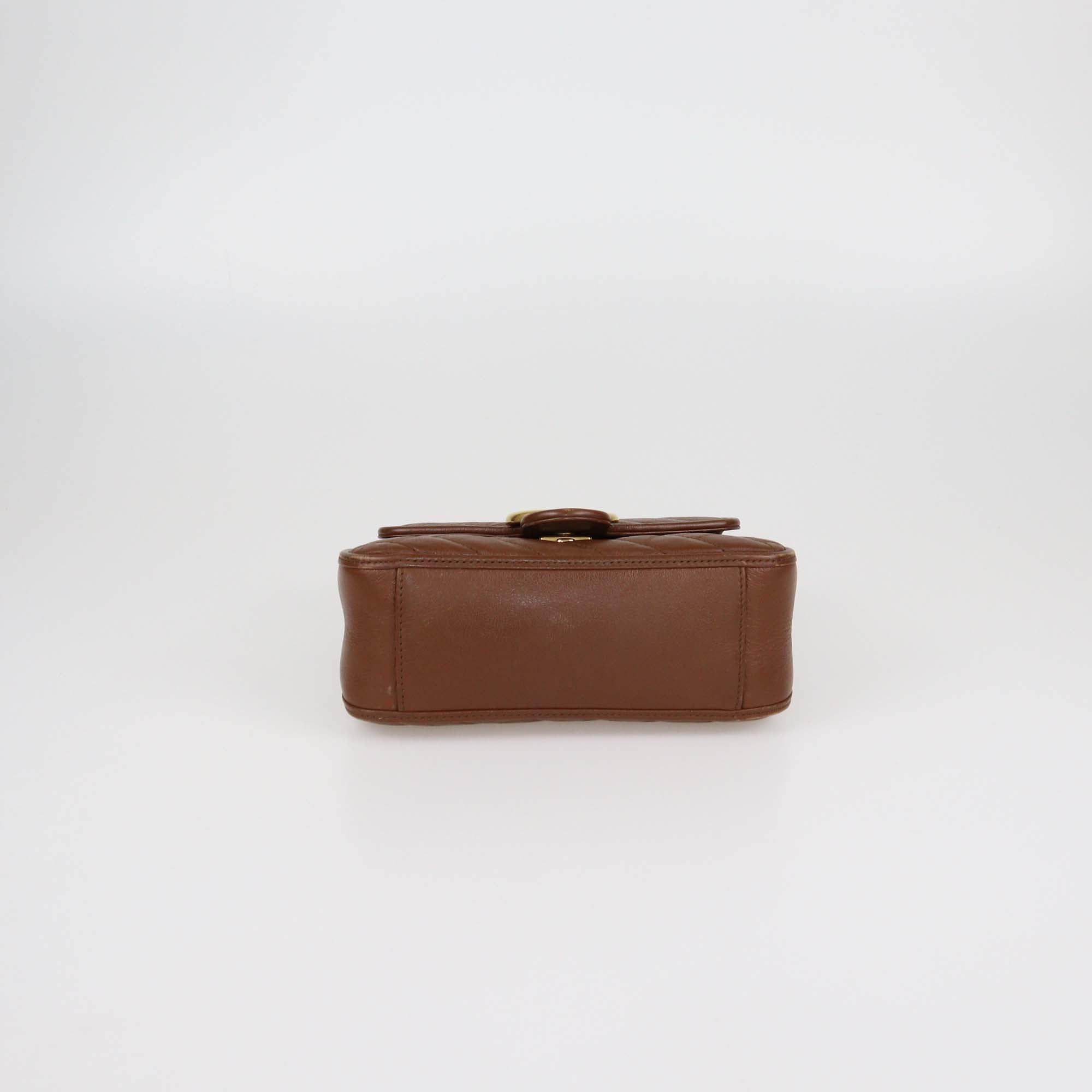 Gucci Brown Matelasse Leather Mini GG Marmont Top Handle Bag