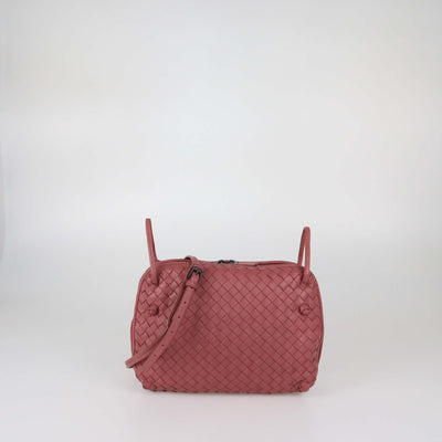 Bottega Veneta Old Rose Intrecciato Leather Double Zip Nodini Crossbody Bag