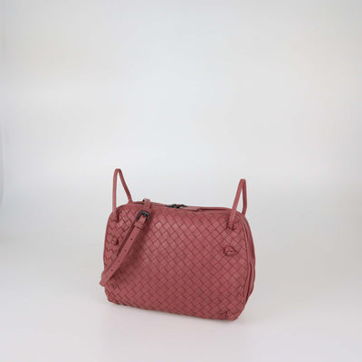 Bottega Veneta Old Rose Intrecciato Leather Double Zip Nodini Crossbody Bag