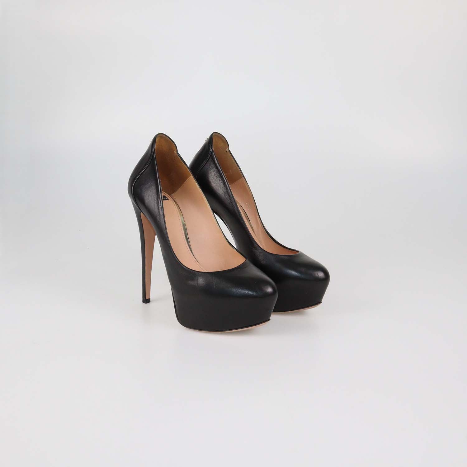 Elisabetta Franchi Black Leather Platform Pumps