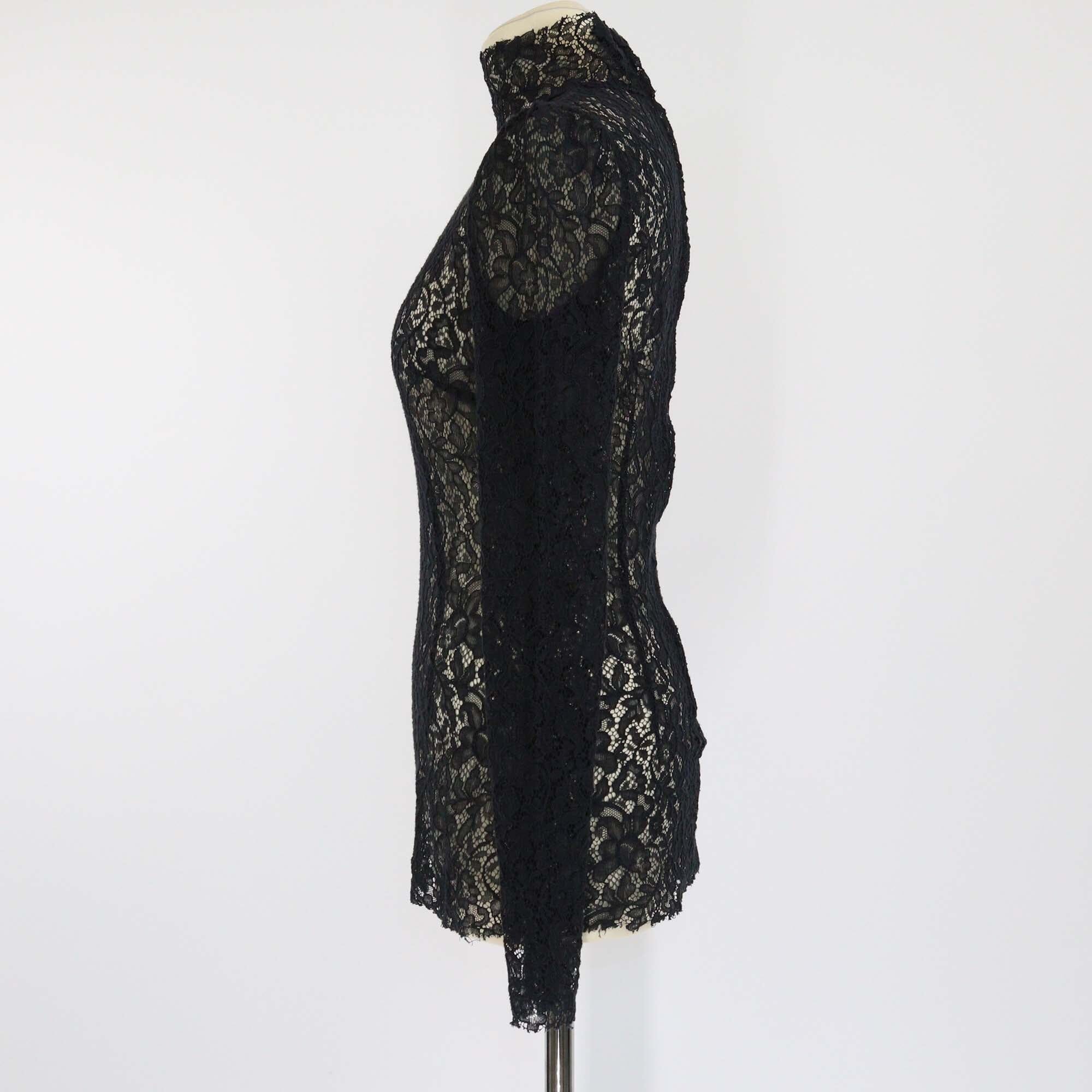 Dolce & Gabbana Black Floral Lace Mock Neck Long Sleeve Shirt Womens Dolce & Gabbana 