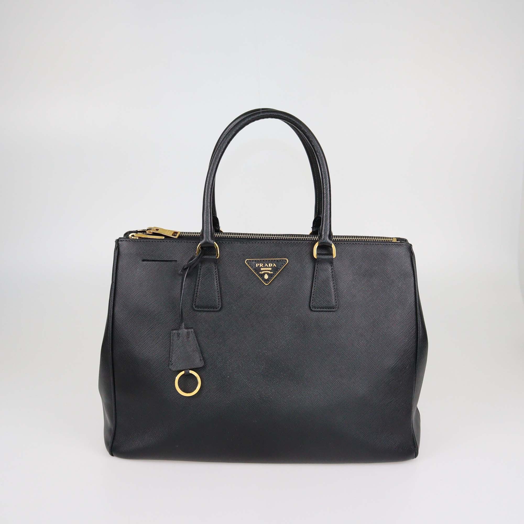 Prada Black Saffiano Lux Leather Large Double Zip Tote