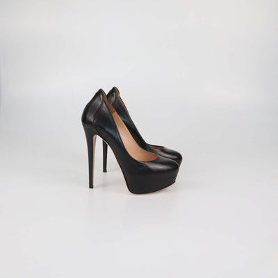 Elisabetta Franchi Black Leather Platform Pumps