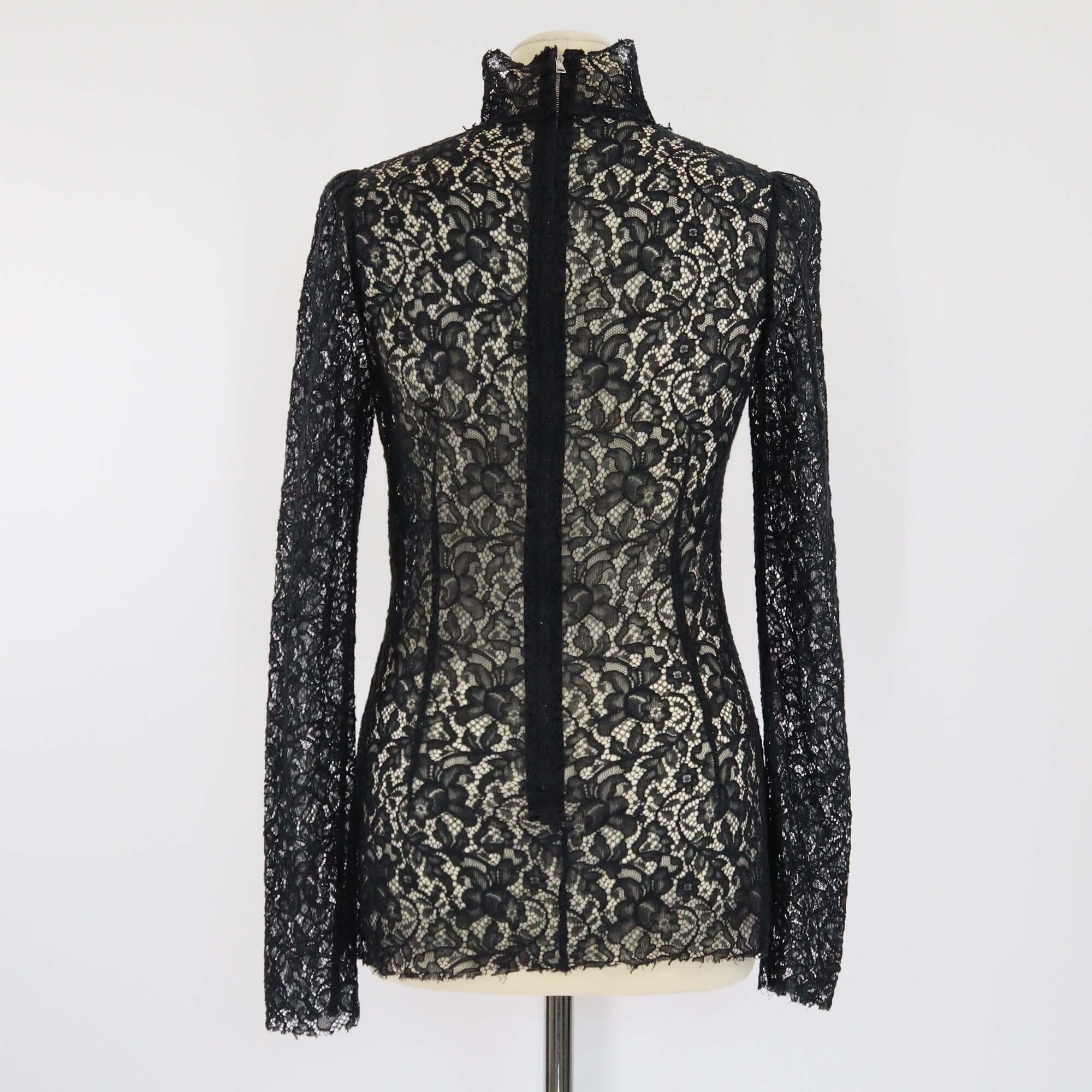 Dolce & Gabbana Black Floral Lace Mock Neck Long Sleeve Shirt Womens Dolce & Gabbana 