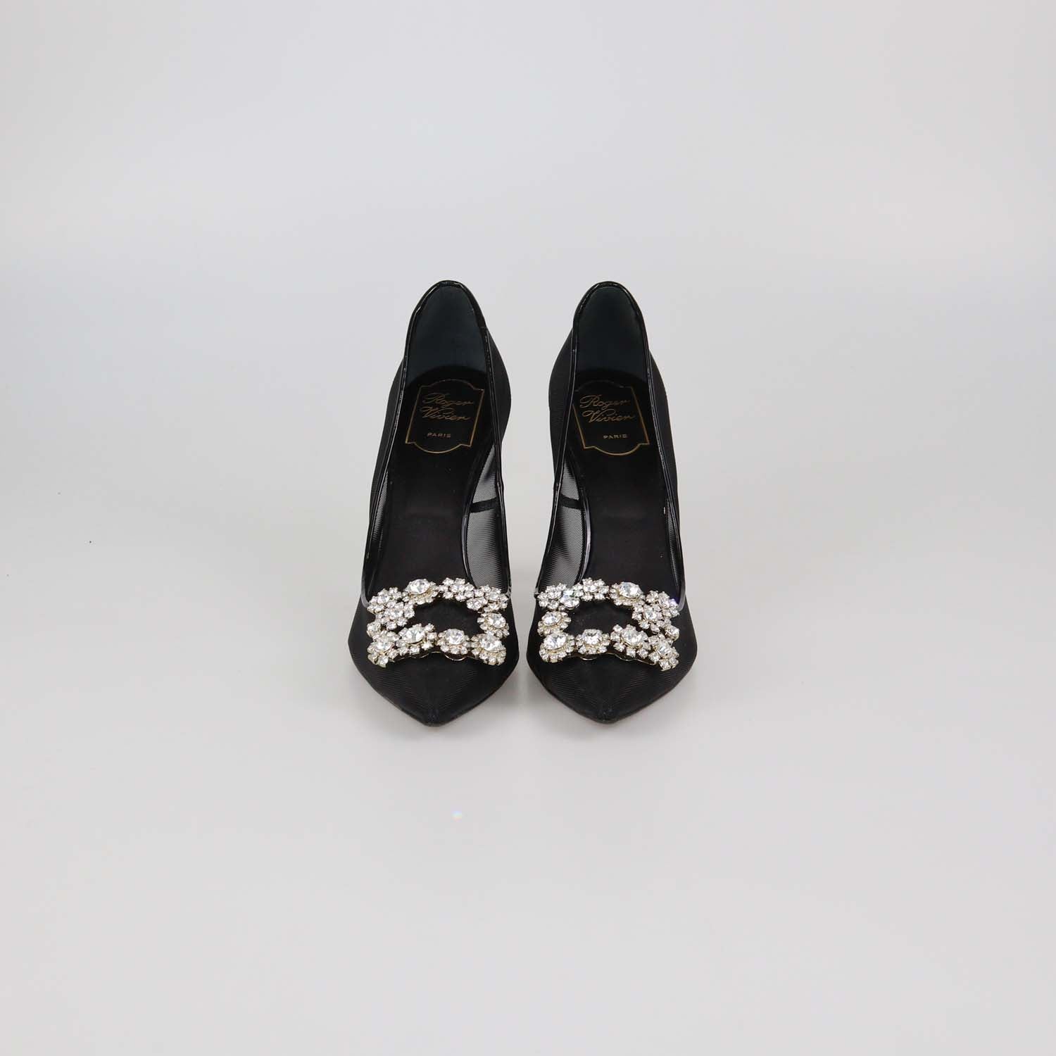 Roger Vivier Black Mesh Flower Strap Embellished Pumps