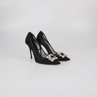 Roger Vivier Black Mesh Flower Strap Embellished Pumps