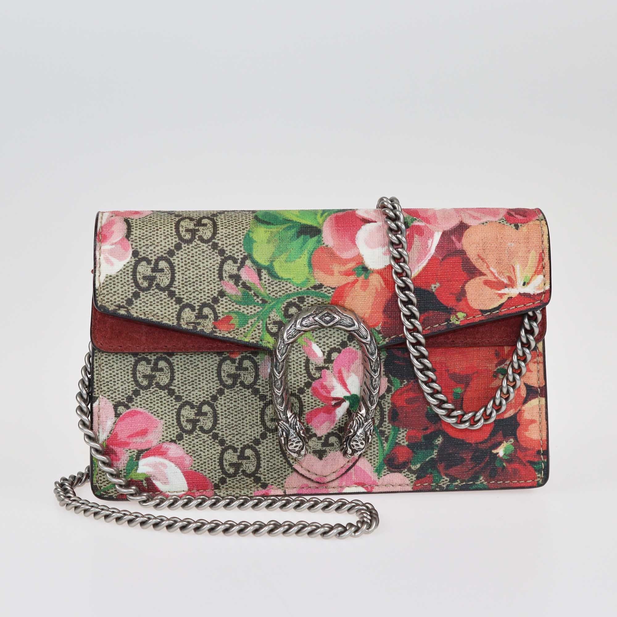 Gucci Beige/Multicolor Super Mini GG Supreme Blooms Dionysus Crossbody Bag Bags Gucci 