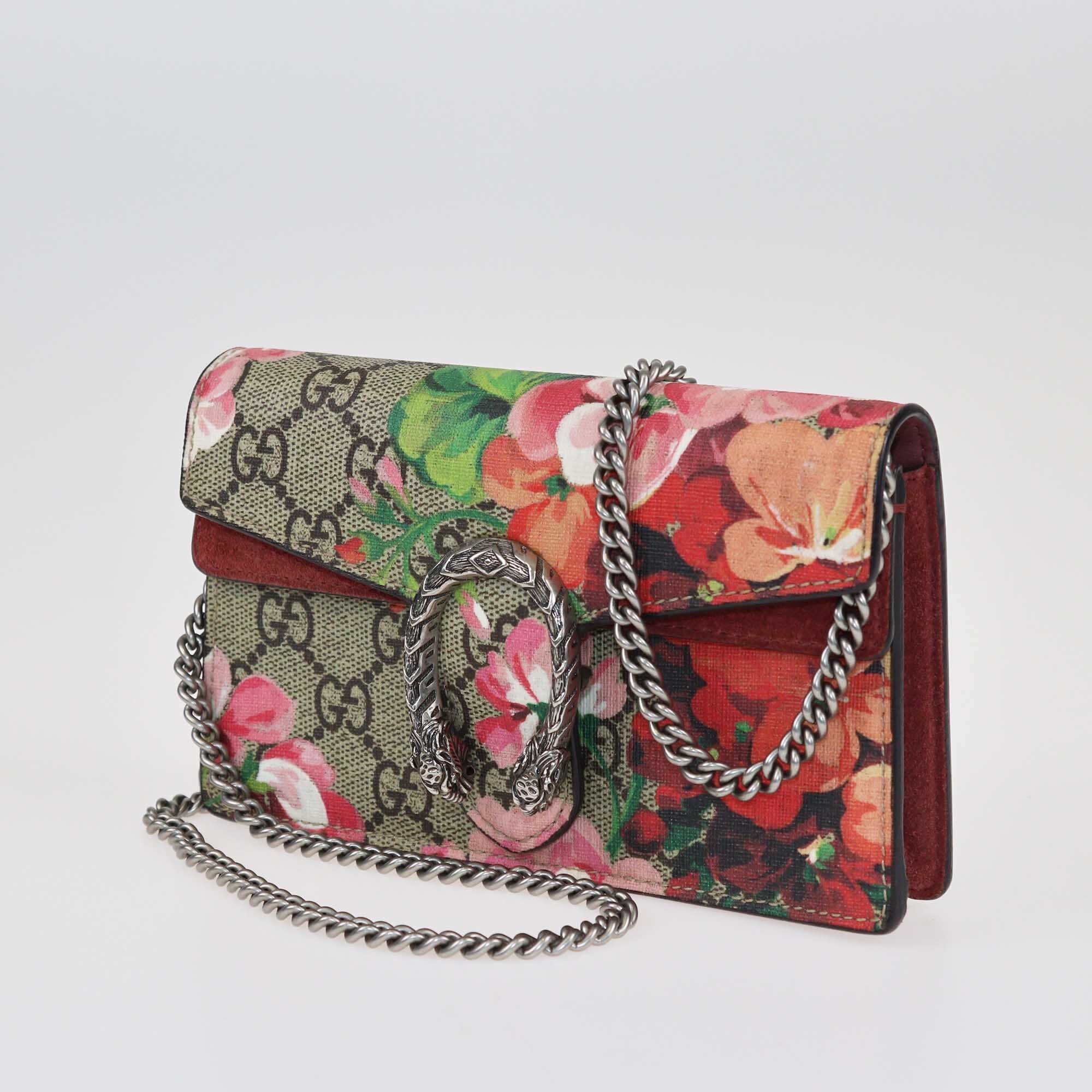 Gucci Beige/Multicolor Super Mini GG Supreme Blooms Dionysus Crossbody Bag Bags Gucci 