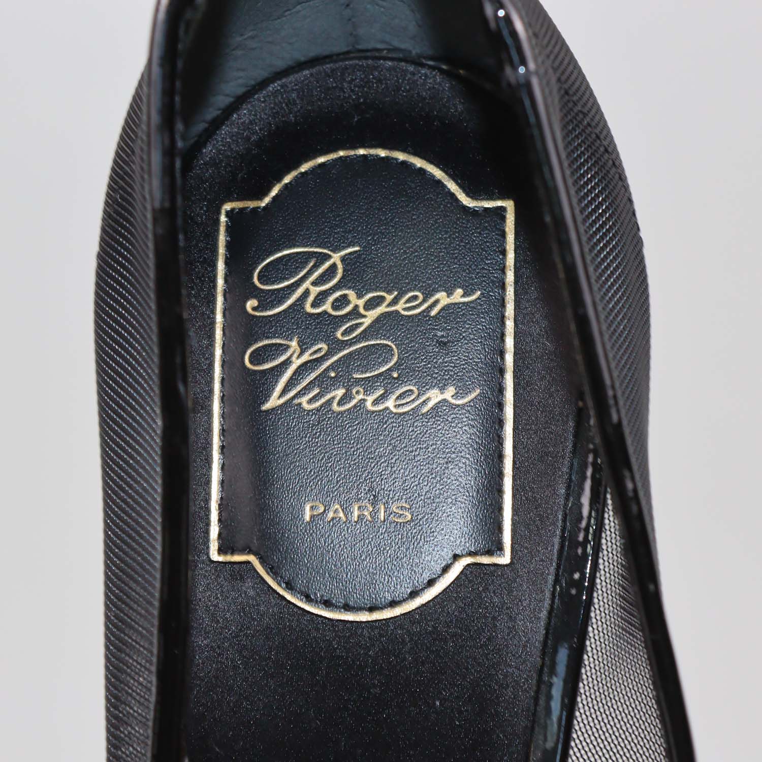 Roger Vivier Black Mesh Flower Strap Embellished Pumps