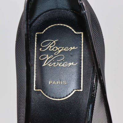 Roger Vivier Black Mesh Flower Strap Embellished Pumps