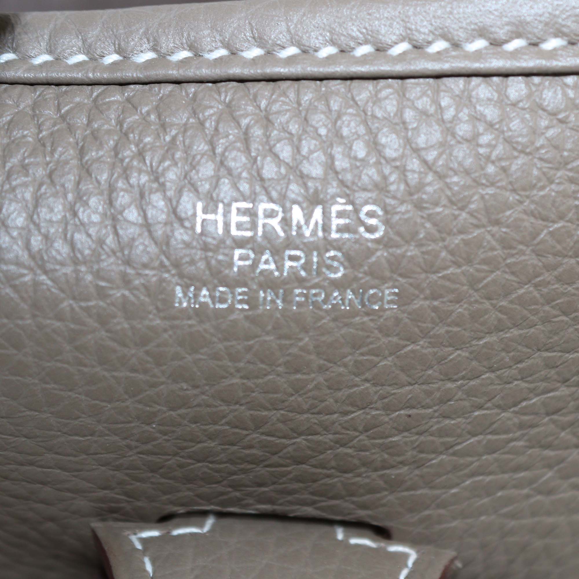 Hermes Etoupe Clemence Leather Evelyne III PM Bag