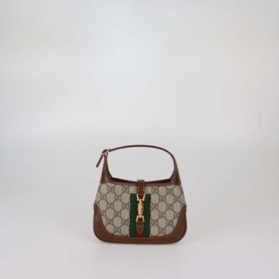 Gucci Brown/Beige GG Supreme Canvas and Leather Mini Jackie 1961 Shoulder Bag