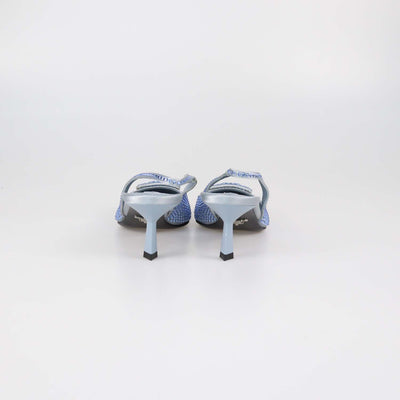 Prada Light Blue Satin Crystal Embellished Slingback Pumps