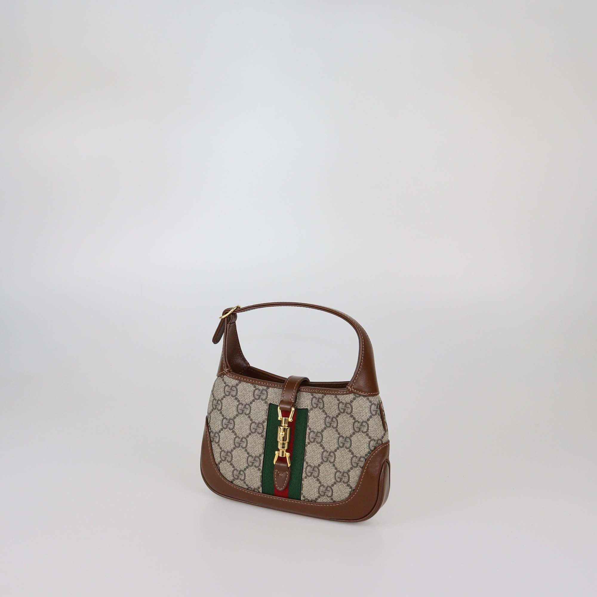 Gucci Brown/Beige GG Supreme Canvas and Leather Mini Jackie 1961 Shoulder Bag