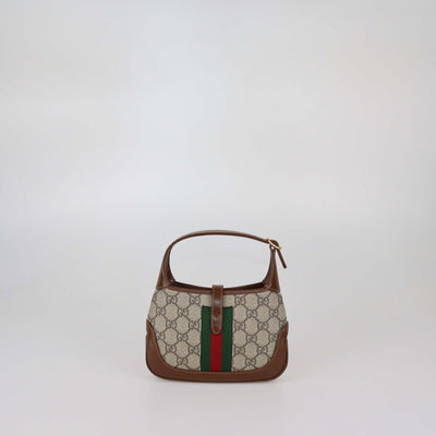 Gucci Brown/Beige GG Supreme Canvas and Leather Mini Jackie 1961 Shoulder Bag
