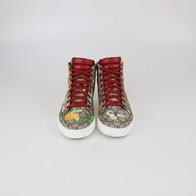 Gucci Beige/Red GG Supreme Canvas Tian Print High Top Sneakers