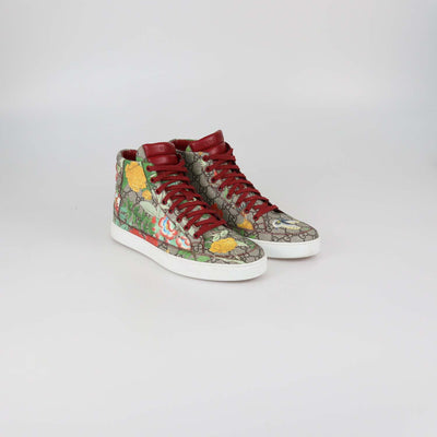 Gucci Beige/Red GG Supreme Canvas Tian Print High Top Sneakers