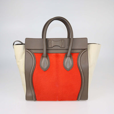 Celine Tricolor Calf Hair and Leather Mini Luggage Tote